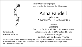 Traueranzeige von Anna Fanderl von Pegnitz-Zeitung